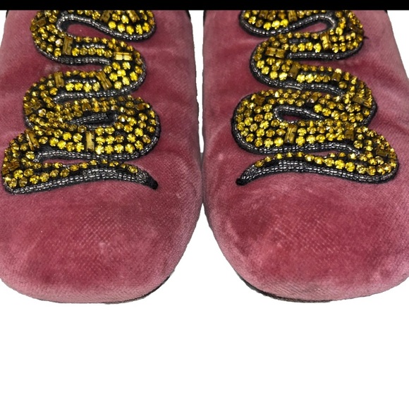 GUCCI Kingsnake Lawrence mules pink yellow size 7 velvet slippers slides snake - Picture 5 of 16